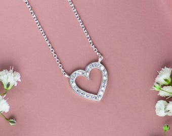 Diamond Heart Charm, 9K 14K 18K White Gold Necklace, Diamond Pendant, Gold Heart Necklace, Natural Diamonds, Solid Gold Love Gift for Her