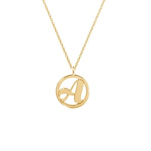 Colgante de monograma personalizado en oro, collar de oro macizo de 9 quilates, 14 quilates y 18 quilates, collar con letras, collar con inicial, collar de oro real, regalo de dama de honor