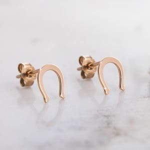 Tiny Horseshoe Stud Earrings, Good Luck Studs, 9K 14K 18K Solid Gold, Lucky Earrings, Gift for Her