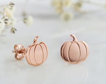 Pumpkin Stud Earrings, 9K 14K 18K Gold Earrings, Rose Gold, Halloween Earrings, Solid Gold Pumpkin, Halloween Jewelry, Gift For Daughter