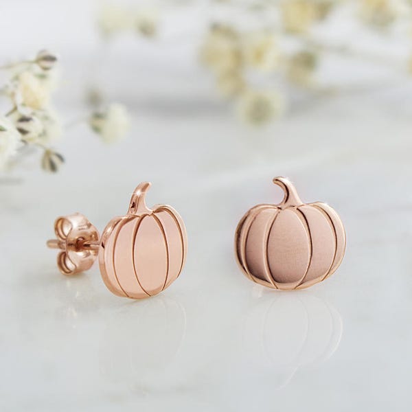 Pumpaörhängen, örhängen i 9K 14K 18K guld, roséguld, Halloweenörhängen, pumpa i massivt guld, Halloweensmycken, present till dotter