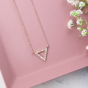 Diamond Triangle Necklace, Gold Triangle Necklace, 9K 14K 18K Rose Gold Necklace, Geometric Diamond Necklace, Gift For Her, Natural Diamond