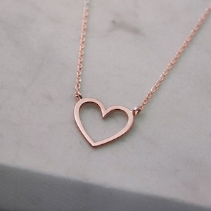 Solid Gold Heart Necklace, Rose Gold Heart, 9K 14K 18K Gold Necklace, Gift For Wife, Gold Love Necklace, Gold Heart Charm, Heart Jewelry