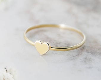 Tiny Solid Gold Heart Ring, Love Ring, 9K 14K 18K Gold Ring, Yellow Gold, Minimal Ring, Gift For Her, Stacking Rings, Mini Dainty Heart