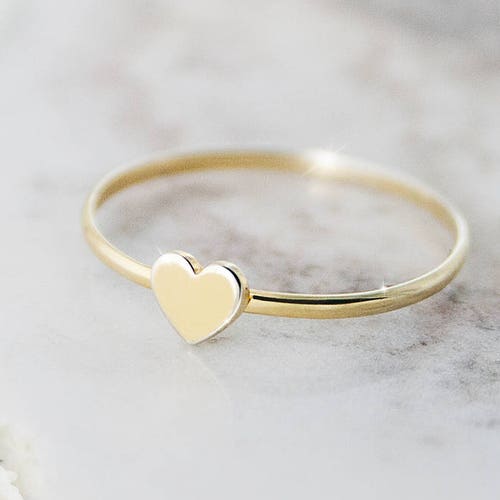 14K Solid Gold Heart Ring Minimalist Dainty Stackable Ring - Etsy