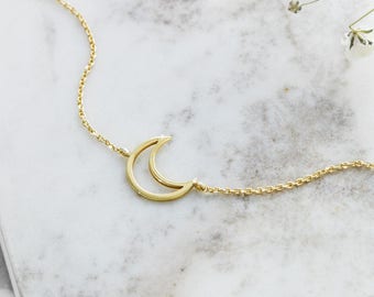 Small Half Moon Charm, 9K 14K 18K Yellow Gold Bracelet, Crescent Moon Bracelet, Gift For Daughter, Dainty Solid Gold Charm, Gift For Her