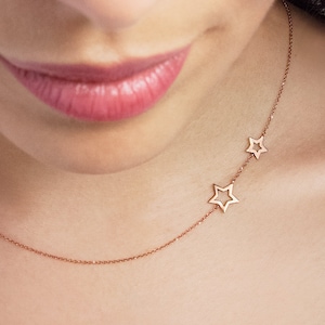 Seen On Kelly Ripa and Lea Michelle 14K Gold Sideways Star Layering Necklace or Choker 14K Yellow White Rose Gold Tiny Gold Star Necklace