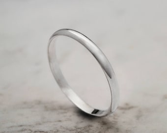 White Gold Wedding Band, 9K 14K 18K Solid Gold Ring, Polished Ring, Custom Engraved Wedding Ring, Minimalist Jewelry, Men's Wedding Band