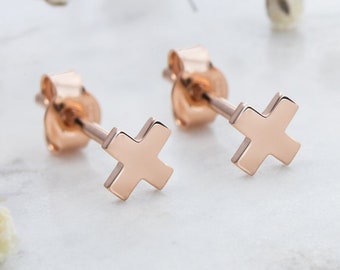 Gold X Stud Earrings, 9K 14K 18K Solid Gold, Tiny X Studs, Dainty Kisses Studs, Gift for Woman, Romantic Gift