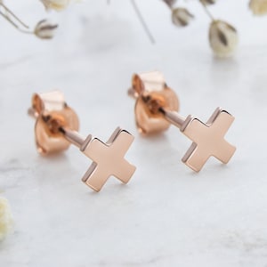 Gold X Stud Earrings, 9K 14K 18K Solid Gold, Tiny X Studs, Dainty Kisses Studs, Gift for Woman, Romantic Gift