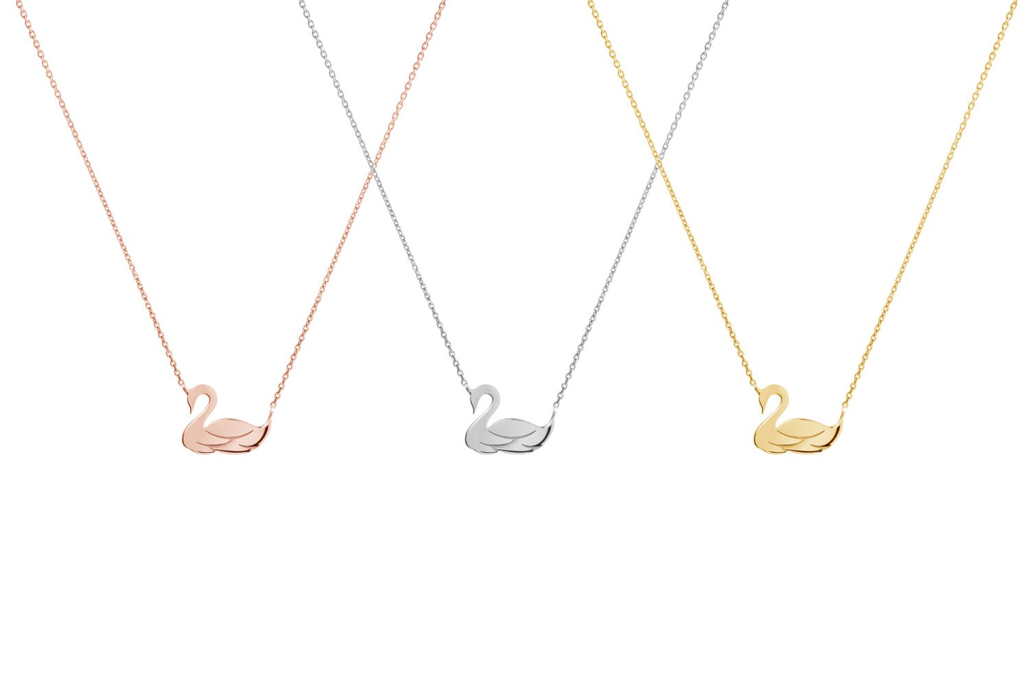 Delicata collana a forma di cigno, ciondolo a forma di cigno in oro massiccio, collana in oro 9K 14K 18K, oro bianco, ciondolo a forma di uccello in oro, gioielli con animali