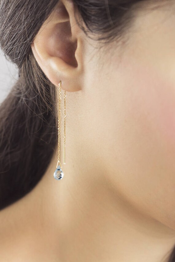 Aquamarine earring 18k white gold filled lady Promising dangle earring 