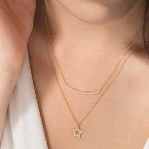 Gold Diamond Star Charm, 9K 14K 18K Yellow Gold Necklace, White Natural Diamond Pendant, Solid Gold Celestial Jewelry, Romantic Gift For Her image 7