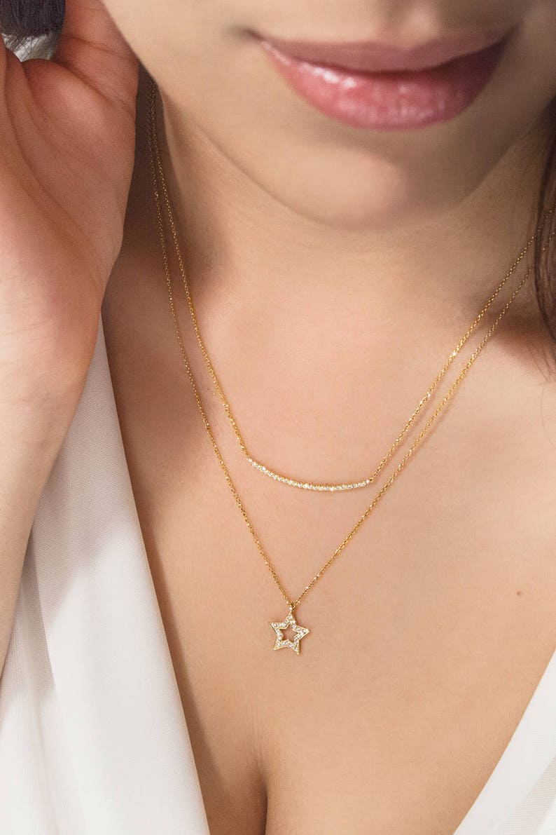 Gold Diamond Star Charm, 9K 14K 18K Yellow Gold Necklace, White Natural Diamond Pendant, Solid Gold Celestial Jewelry, Romantic Gift For Her image 7