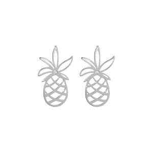 Gold Pineapple Earrings with a White Diamond, Tropical Studs, 9K 14K 18K White Gold Earrings, Tiny Natural Diamond, Exotic Fruit Jewelry image 4