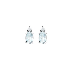Sky Blue Topaz and Diamond, 9K 14K 18K Gold Stud Earrings, Oval Topaz and Round Diamond, November Birthstone, Gemstone Jewelry, Gift for Her image 4