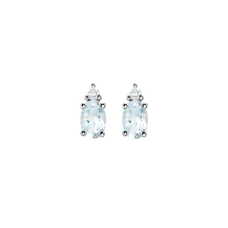 Sky Blue Topaz and Diamond, 9K 14K 18K Gold Stud Earrings, Oval Topaz and Round Diamond, November Birthstone, Gemstone Jewelry, Gift for Her image 4