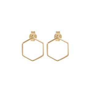 Gold Hexagon Earrings, Gold Geometric Earrings, 9K 14K 18K Gold Earrings, Rose Gold, Solid Gold, Gift For Women, Minimalist Everyday Jewelry image 4
