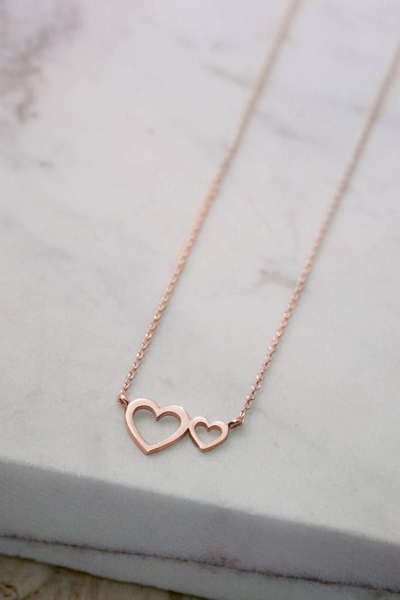 Two-Heart Necklace Romantic Pendant 14K Rose Gold Necklace Gift For Mom Gold Love Heart Women/'s Necklace Double Heart Necklace