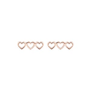 Triple Heart Earrings, 9K 14K 18K Gold Earrings, Rose Gold, Tiny Hearts Gold Studs, Rose Gold Heart Frame, Love Stud Earrings, Heart Jewelry image 4