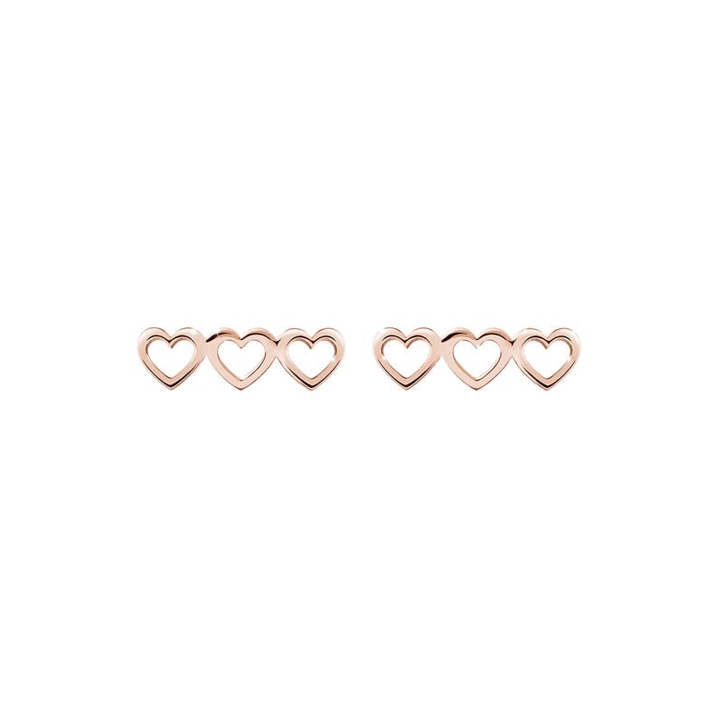 Triple Heart Earrings, 9K 14K 18K Gold Earrings, Rose Gold, Tiny Hearts Gold Studs, Rose Gold Heart Frame, Love Stud Earrings, Heart Jewelry image 4