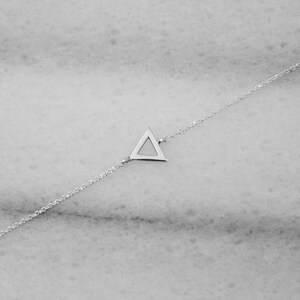 Gold Triangle Frame Charm, 9K 14K 18K Gold Bracelet, Dainty Cable Chain, White Gold, Geometric Bracelet, Triangle Jewelry, Gift For Women image 2