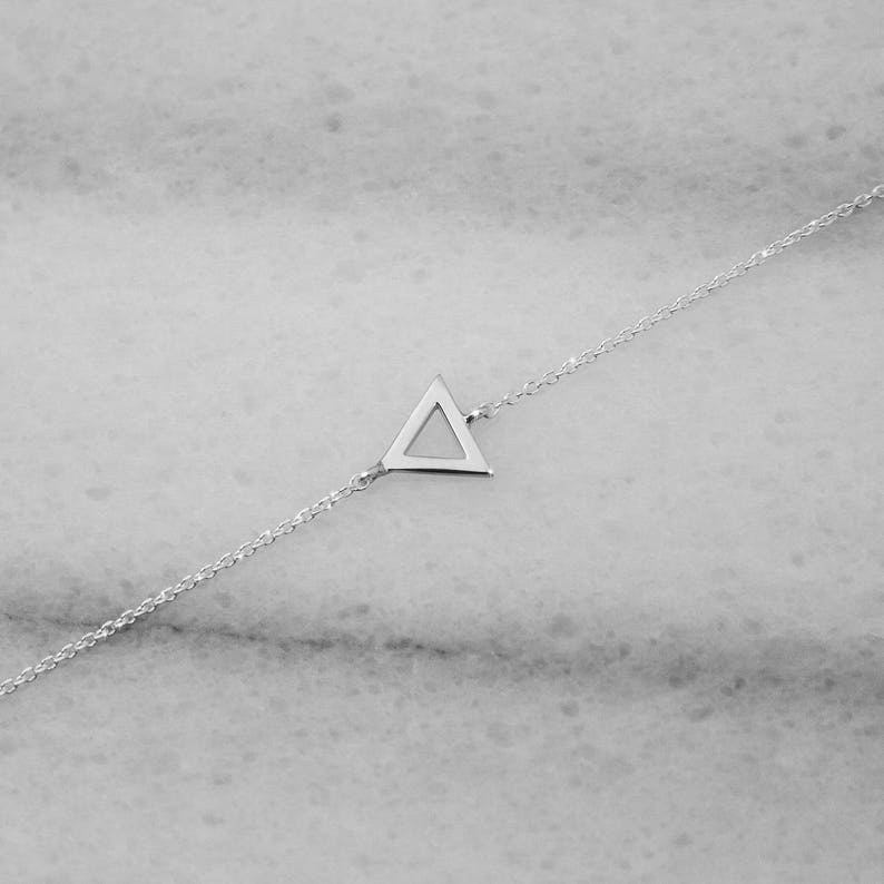 Gold Triangle Frame Charm, 9K 14K 18K Gold Bracelet, Dainty Cable Chain, White Gold, Geometric Bracelet, Triangle Jewelry, Gift For Women image 2