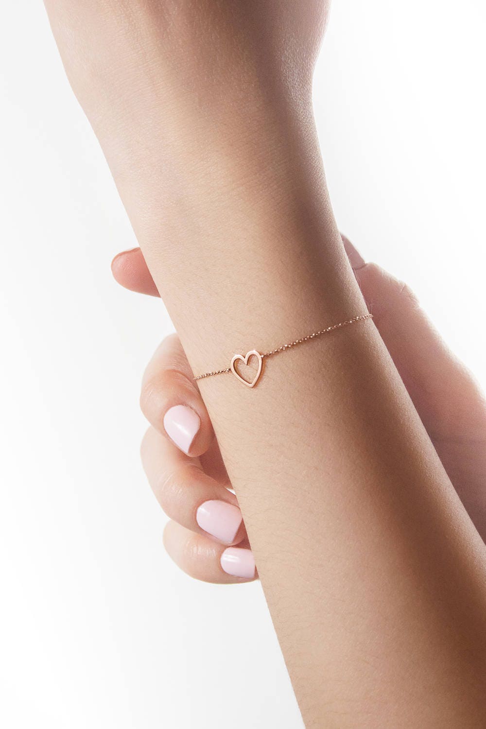 Gold Dainty Heart Charm, 9K 14K 18K Rose Gold Bracelet, Solid Gold Heart  Frame, Love Forever Gift for Her, Romantic Heart Jewelry for Women -   Canada