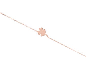 Pulsera de oro rosa de 14 quilates con forma de trébol de la suerte, pulsera con amuleto de la suerte, pulsera de buena suerte, trébol de 4 hojas, regalo para mujer