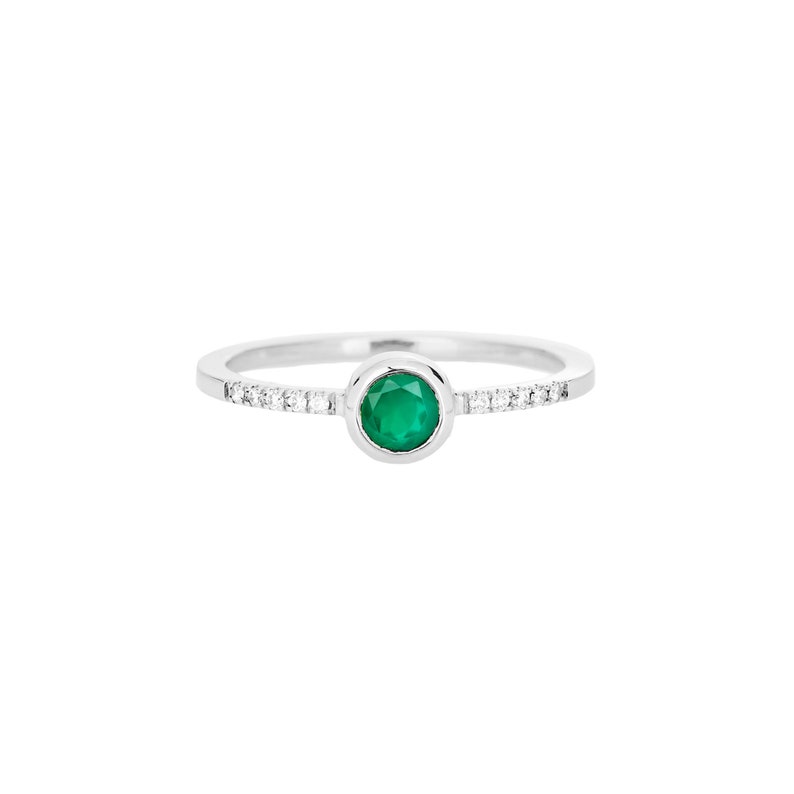 Round Green Agate and Diamond Ring, 9K 14K 18K Solid Gold Ring, Diamond Wedding Band image 4