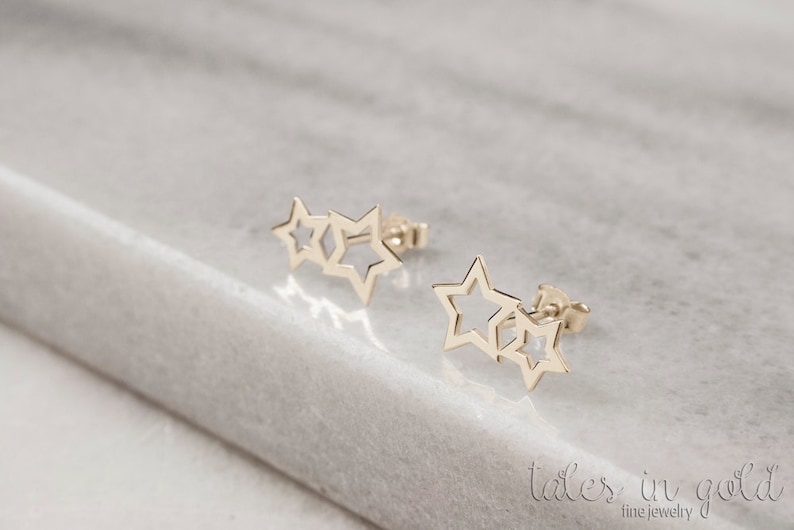 Solid Gold Star Earrings 9K 14K 18K Yellow Gold Earrings - Etsy