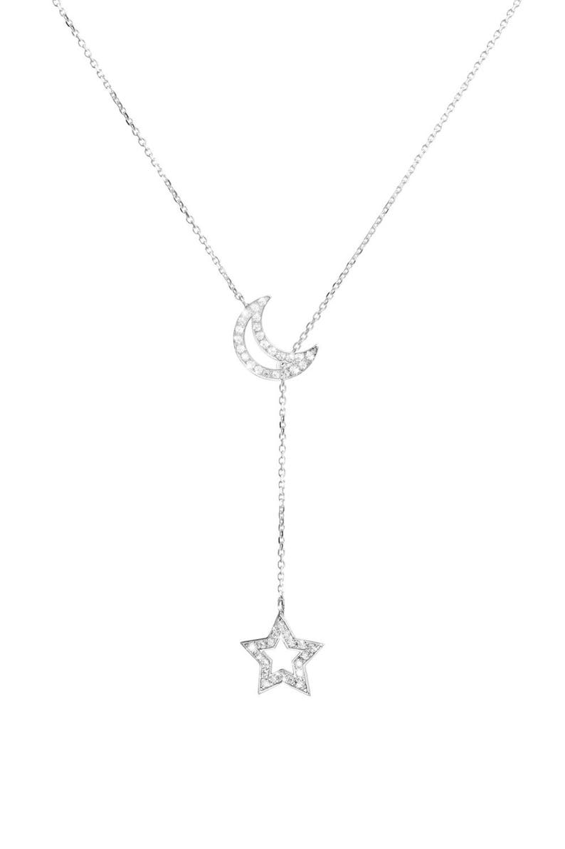 Moon Star Lariat, Diamond Lariat Necklace, Crescent Moon Charm, Real Gold Necklace, Diamond Star Lariat, Lariat Jewelry, Anniversary Gift image 2