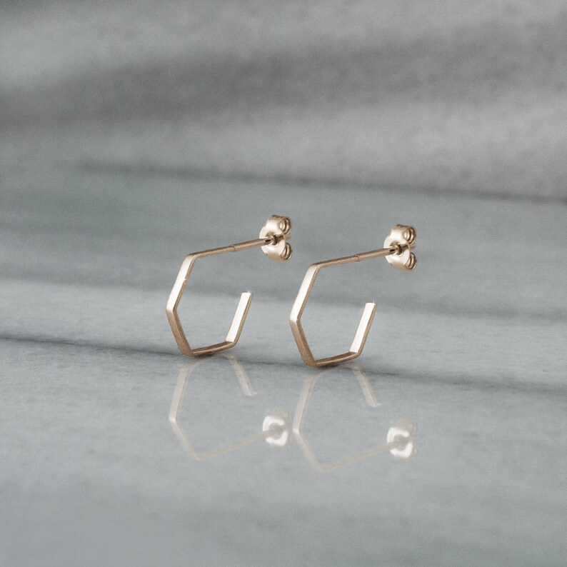 Tiny Hexagon Gold Hoops Small Geometric Hoop Earrings 9K 14K Etsy