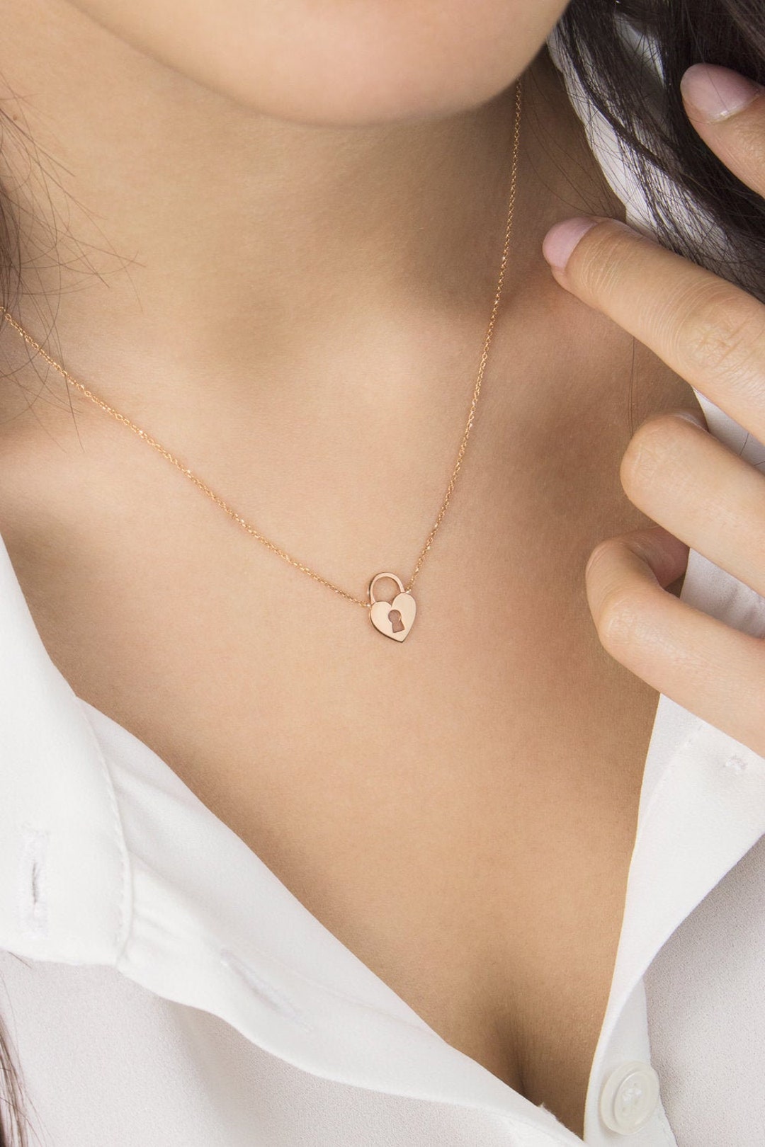 Gold Heart Locket Necklace, Gold Love Charm, 9K 14K 18K Gold Necklace, Rose Gold, Romantic ...