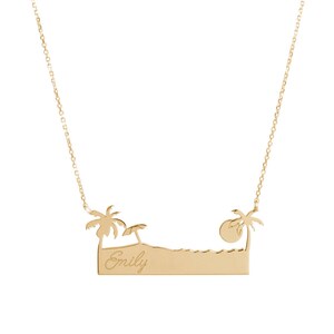 Gold Palm Tree Necklace with Engraved Name, Inspirational Personalized Gift, 9K 14K 18K Solid Gold, Custom-Engraved image 4