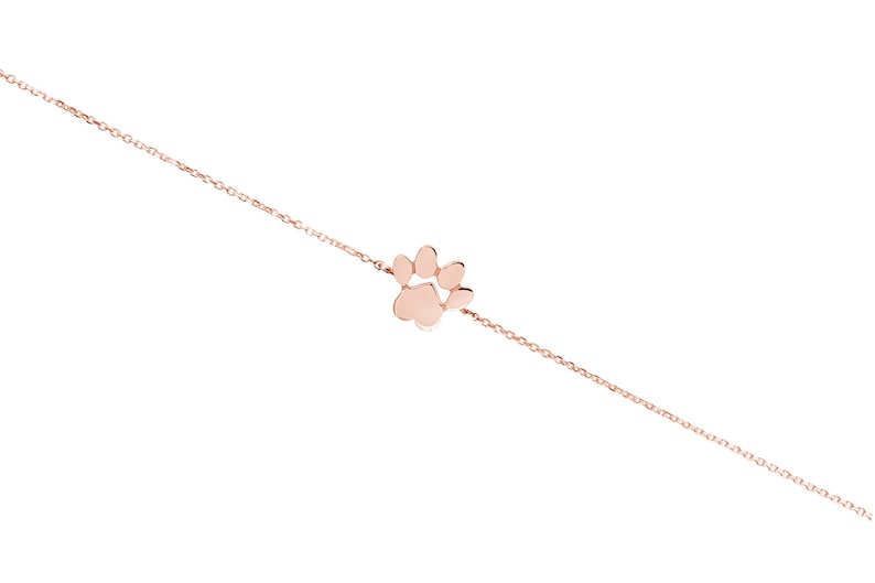 Tiny Paw Print Bracelet, 9K 14K 18K Rose Gold Bracelet, Dog Paw Print, Small Solid Gold Paw Charm, Cat Paw Print, Animal Jewelry, Woman Gift image 5