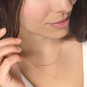 Diamond Gold Bar, 9K 14K 18K Yellow Gold Necklace, Diamond Necklace, Gold Bar Necklace, White Diamond Bar, Gold Curved Bar, Gift For Women image 8