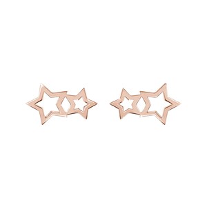 May include: A pair of rose gold earrings featuring three interlocking star shapes.