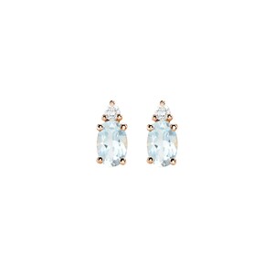 Sky Blue Topaz and Diamond, 9K 14K 18K Gold Stud Earrings, Oval Topaz and Round Diamond, November Birthstone, Gemstone Jewelry, Gift for Her image 5