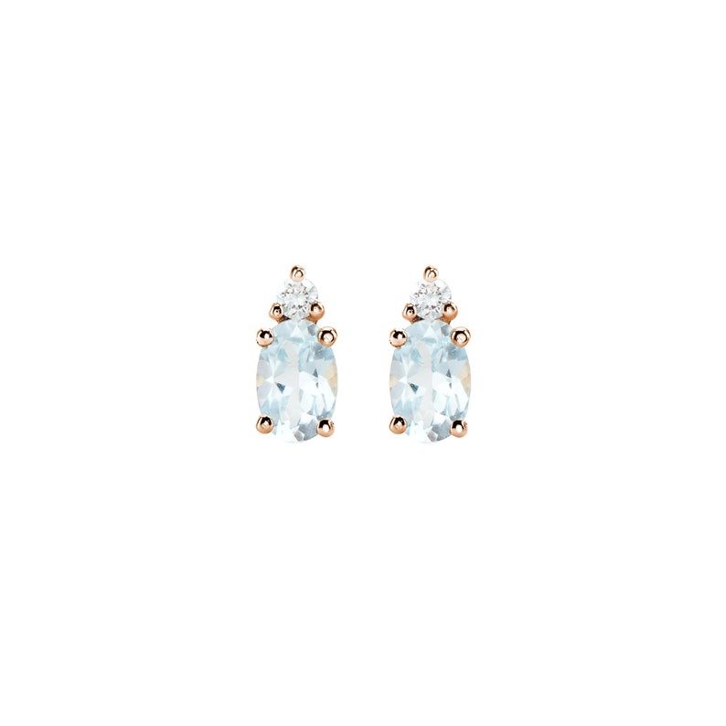 Sky Blue Topaz and Diamond, 9K 14K 18K Gold Stud Earrings, Oval Topaz and Round Diamond, November Birthstone, Gemstone Jewelry, Gift for Her image 5