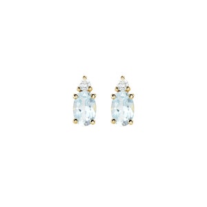Sky Blue Topaz and Diamond, 9K 14K 18K Gold Stud Earrings, Oval Topaz and Round Diamond, November Birthstone, Gemstone Jewelry, Gift for Her image 3