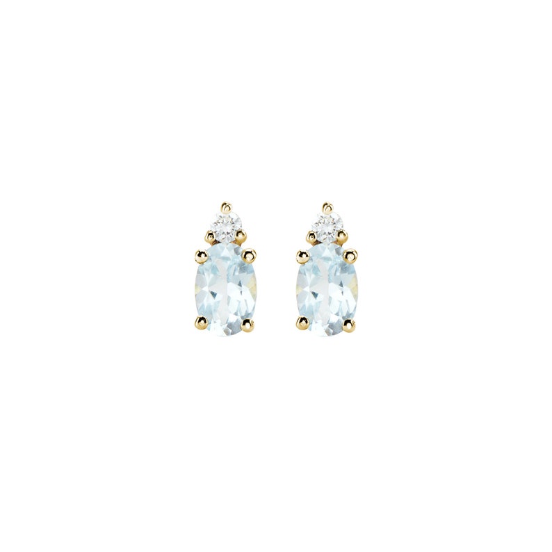 Sky Blue Topaz and Diamond, 9K 14K 18K Gold Stud Earrings, Oval Topaz and Round Diamond, November Birthstone, Gemstone Jewelry, Gift for Her image 3