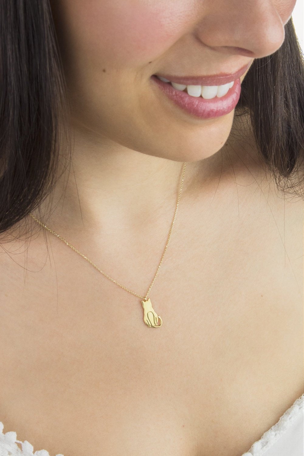 Small Gold Lucky Cat Pendant Necklace | CarterGore | Wolf & Badger