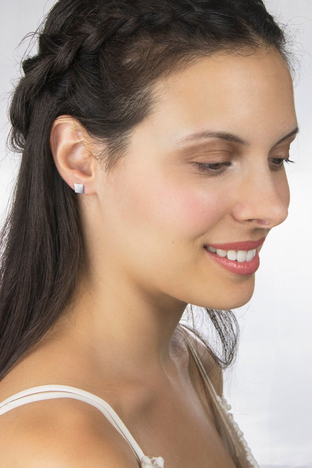 Tiny Square Stud Earrings, 9K 14K 18K Gold Earrings, White Gold, Small