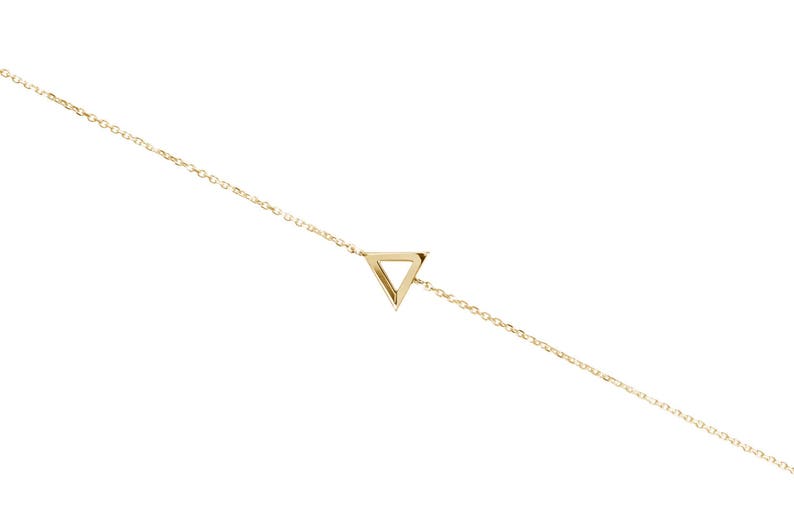 Gold Triangle Frame Charm, 9K 14K 18K Gold Bracelet, Dainty Cable Chain, White Gold, Geometric Bracelet, Triangle Jewelry, Gift For Women image 5