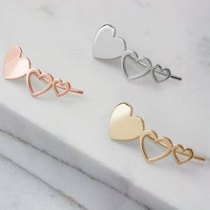 Rose Gold Heart Climbers, 9K 14K 18K Solid Gold Earrings, Romantic Gift for Her, Love Gift image 6
