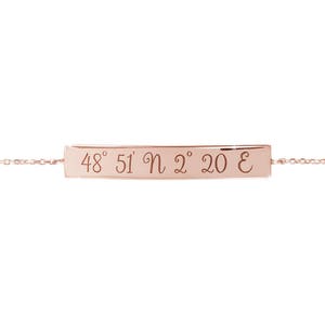 Customized Coordinates Bar, Personal Quote or Wish, 9K 14K 18K Gold Bracelet, Engraved Curved Bar, Unique Gift for Her image 4