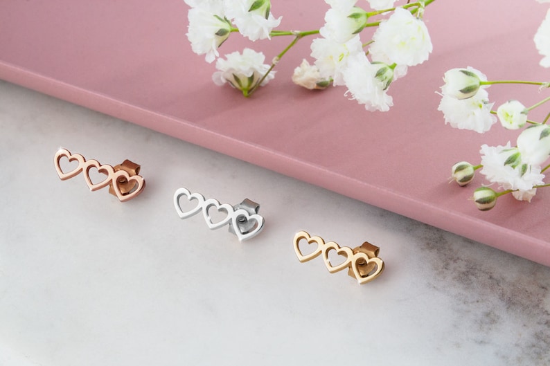 Nikki Smith Triple Heart Gold Earrings