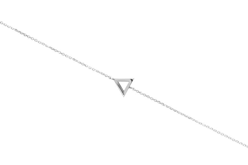 Gold Triangle Frame Charm, 9K 14K 18K Gold Bracelet, Dainty Cable Chain, White Gold, Geometric Bracelet, Triangle Jewelry, Gift For Women image 4