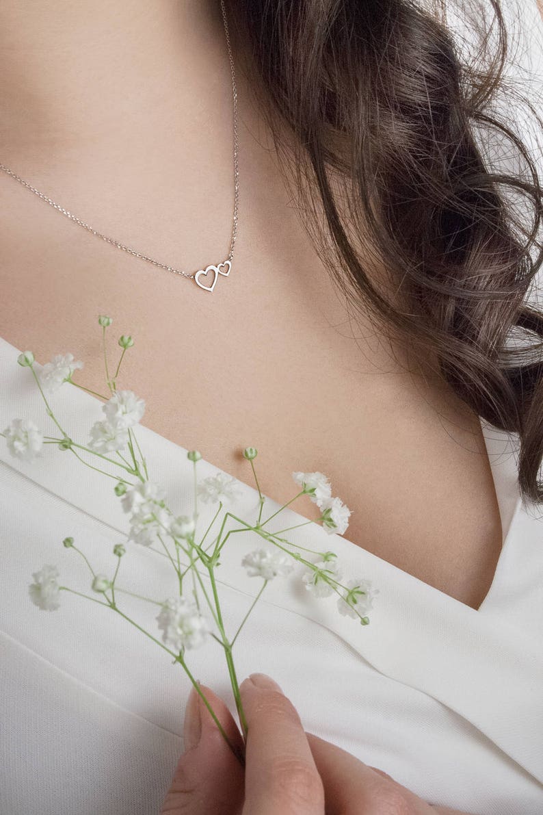 Two-Heart Necklace Romantic Pendant 14K Rose Gold Necklace Gift For Mom Gold Love Heart Women/'s Necklace Double Heart Necklace